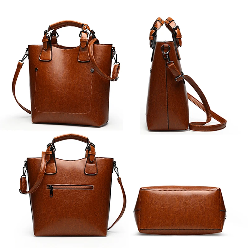 

Hot Sale Casual Women Leather Handbags High Quality Oil Wax Female Shoulder Bag Designer Ladies Vintage Crossbody Bags Big Tote