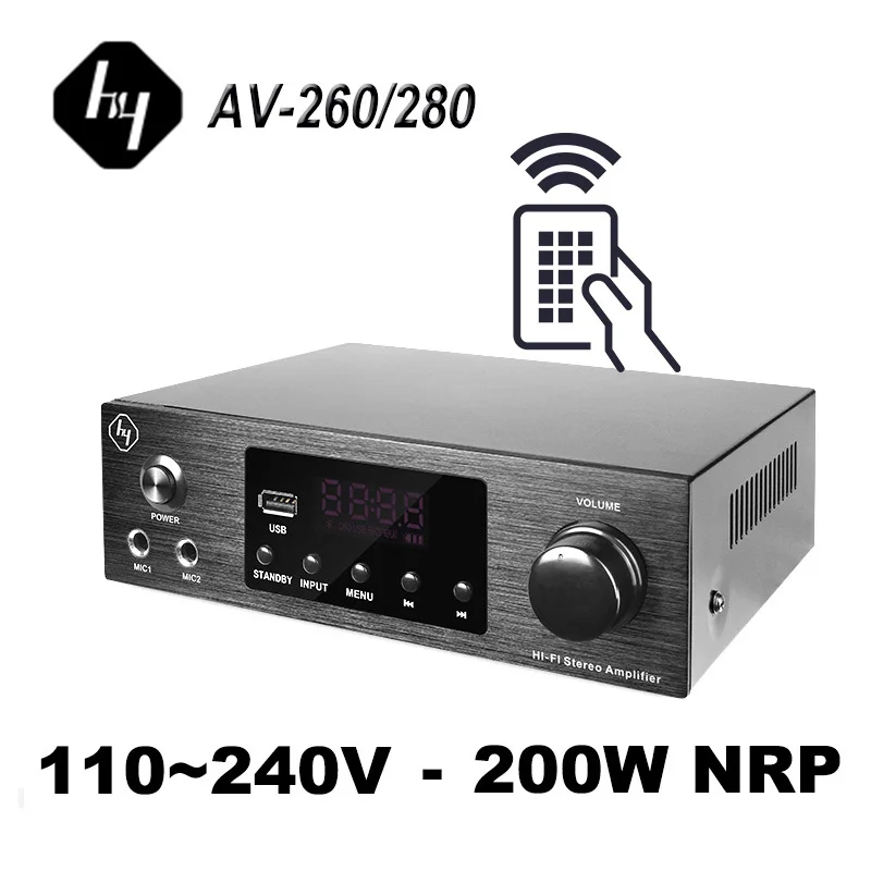 HY AV260 280 High Power Amplifier Audio Fiber Coaxial Bluetooth USB FM Microphone HDMI HiFi Lossless Sound Quality AC110-240V