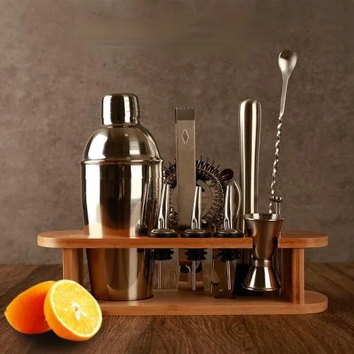 

Набор бармена из 10 предметов, набор инструментов для бара с деревянной подставкой, идеальный домашний набор бармена и коктейльный шейкер