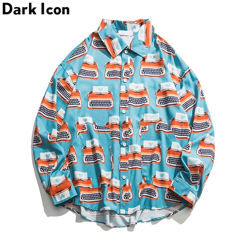 Темная икона полная печать хип хоп рубашки мужские осенние уличные хипстерские