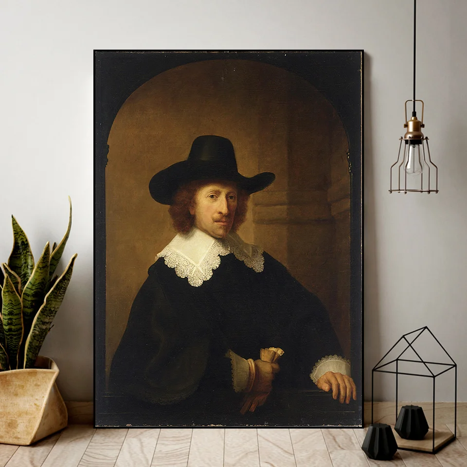 

Rembrandt Harmenszoon Van Rijn Famous Master Artist Portrait of a Man Canvas Painting Poster Print Living Room Decor Wall Art