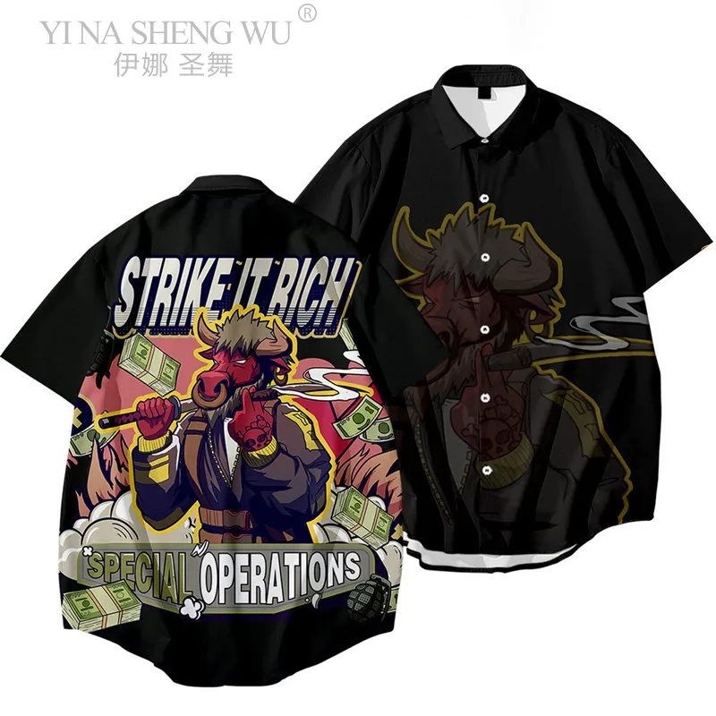 

Fashion Japanese Anime Style Print Kimono Cardigan Yukata Kimono Streetwear Men Loose Asian Clothing Floral Short Sleeve Shirt