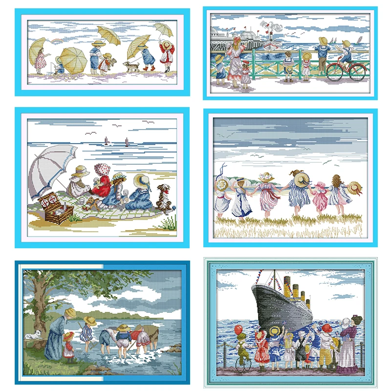 Набор для вышивки крестиком для мальчиков и девочек, 11ct 14ct, холст с принтом, вышивка, рукоделие