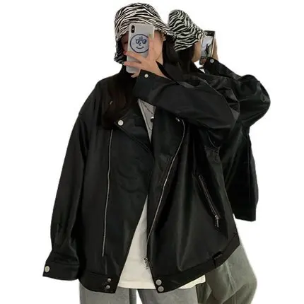 

2020 Spring and Autumn New Style Korean-style Loose Cool Gas Black ji che fu WOMEN'S Dress Fashion Paragraph PU Leather Jacket