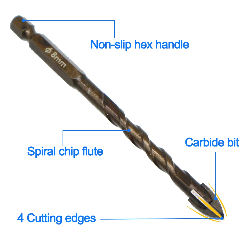 

3/4/5/6/8/10/12 MM Cross Hex Tile Drill Bit Stone Glass Ceramic Concrete Drill Bit Set Hard Alloy Triangle Bit Metal Hole Opener