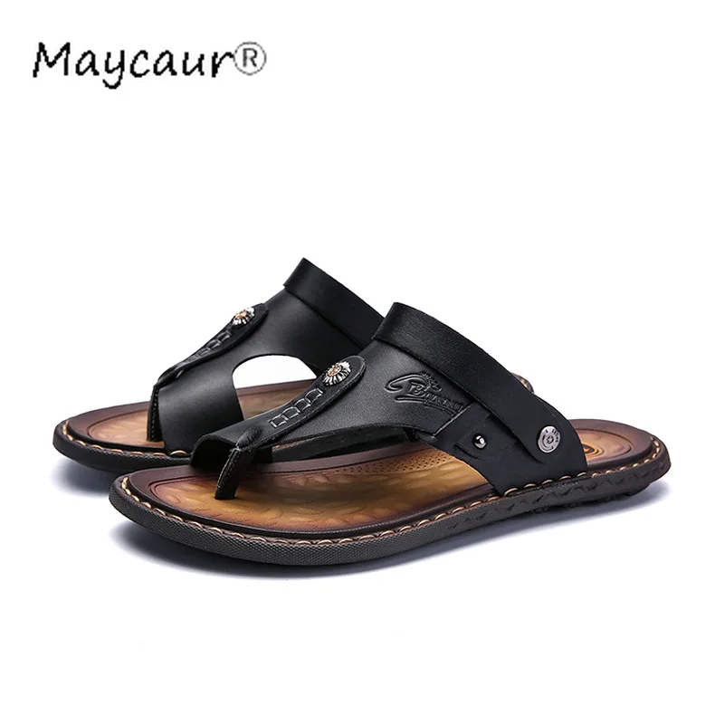 Maycaur/Новинка 2020 года брендовые шлепанцы Летние кожаные туфли ручной работы