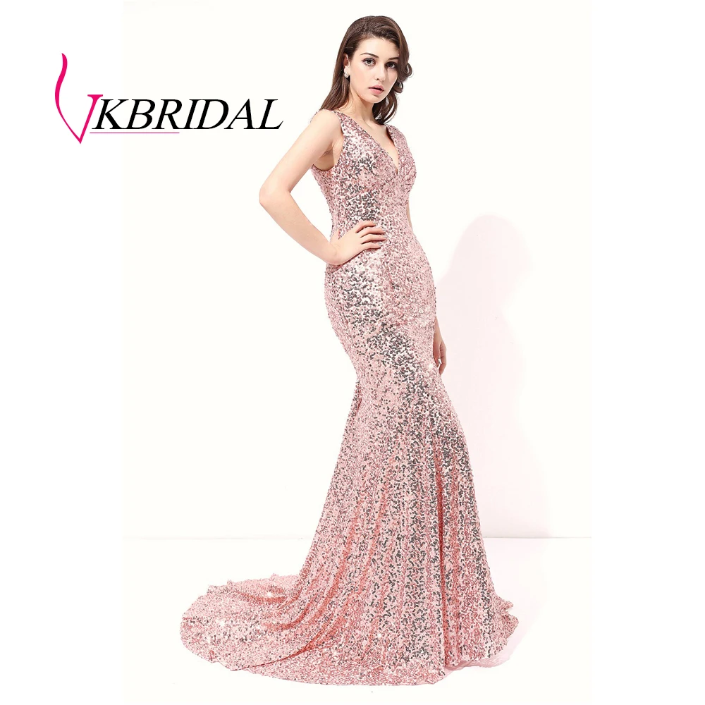 VKBRIDAL платье подружки невесты с v образным вырезом длинное в пол Золотое для