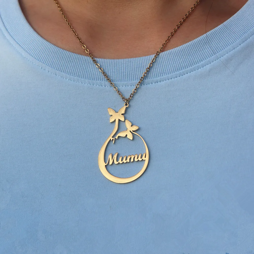 

Ожерелье с именем на заказ, подвеска-бабочка, ювелирные изделия из нержавеющей стали для женщин, табличка с именем, персонализированный чокер для мам и детей