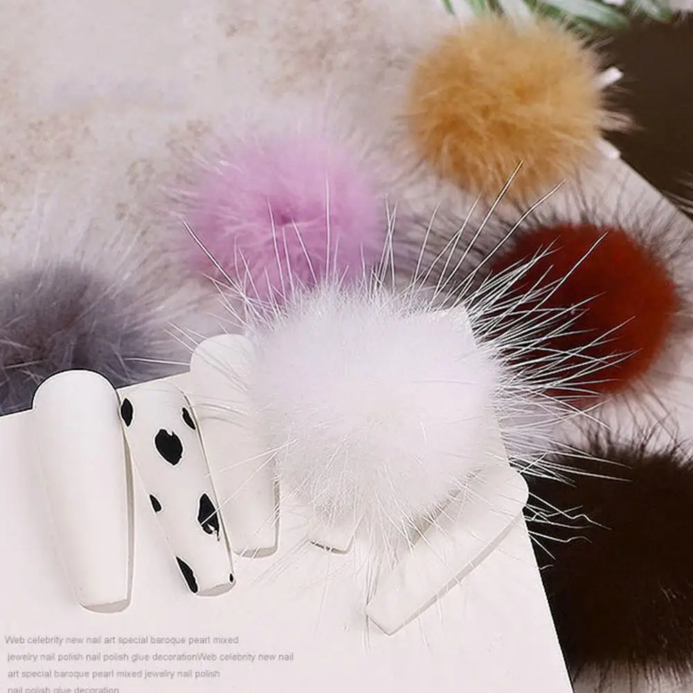 2021 New Net Red Nail Polish Glue Fluffy Plush Ball Ball Cute Hair Poms Magnetic Jewelry Art Decoration Pom Detachable Nail R6H3