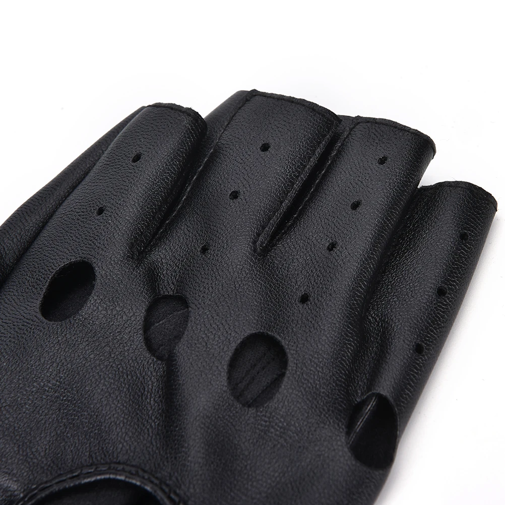 

1Pair Black motor Punk Gloves Unisex Black PU Leather Fingerless Gloves Solid Female Half Finger Driving Women Men