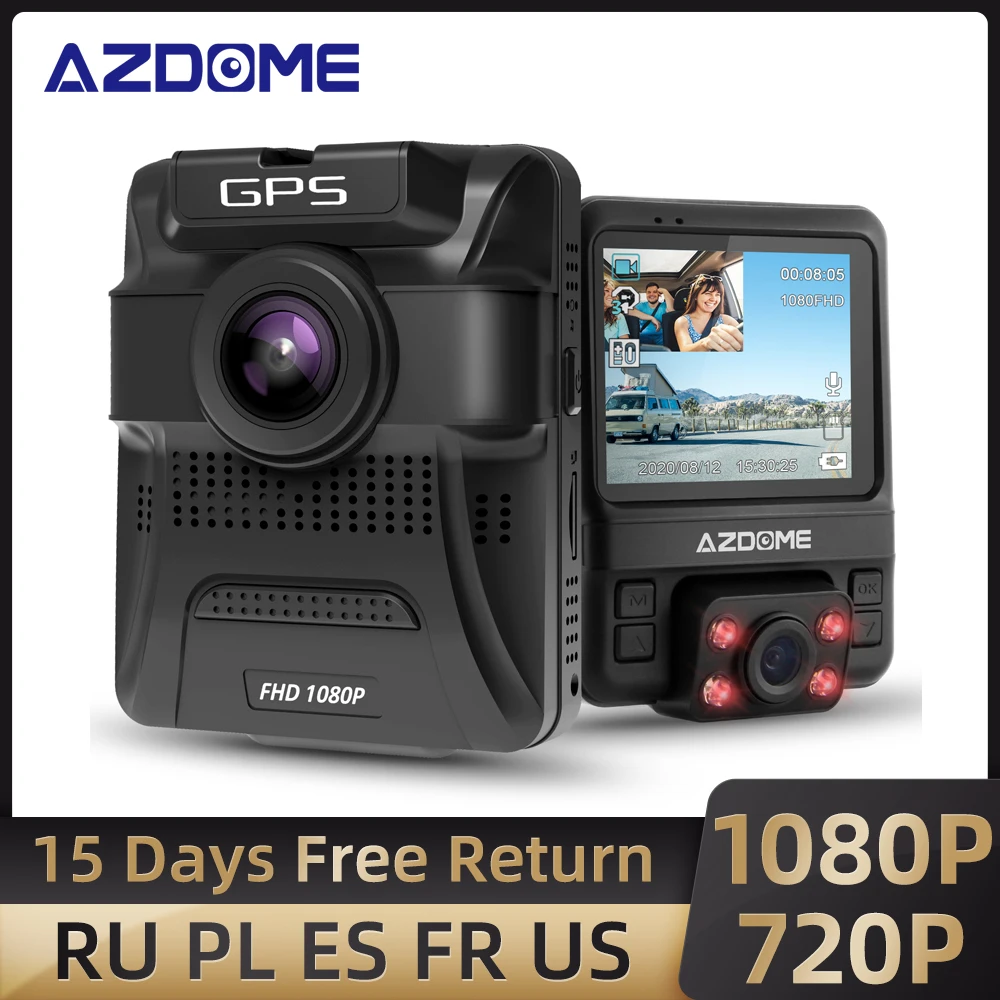 AZDOME Mini GS65H Автомобильный видеорегистратор 1080P с двумя объективами 720P камера