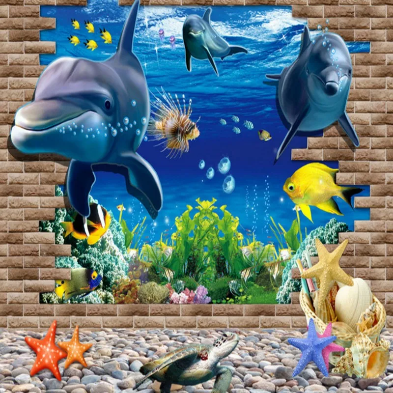 

Drop Shipping Custom Photo Wallpaper Stereo Seaside World Dolphin Mural TV Backdrop Kids Room Hostel Wallpaper Living Room Mural