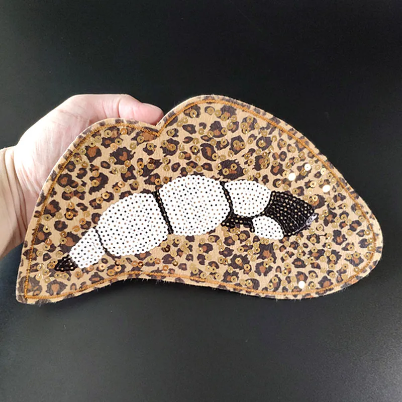 Одежда женская рубашка Топ Сделай Сам большая нашивка леопардовый узор губы