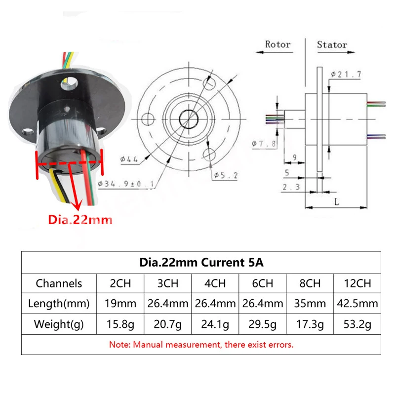 1PCS Wind Power Slip Ring 5A Dia.22mm 2/3/4/6/8/12CH Channels Wires Conductive Rotary Joint for Amusement Equipment Accessories - купить по