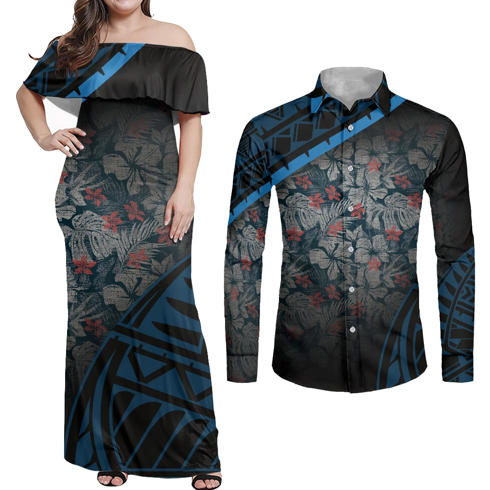 

HYCOOL, модное женское платье, размеры 4xl, 5xl, 6xl, 2 шт., полинезийские этнические парные платья, Цветочное платье на одно плечо