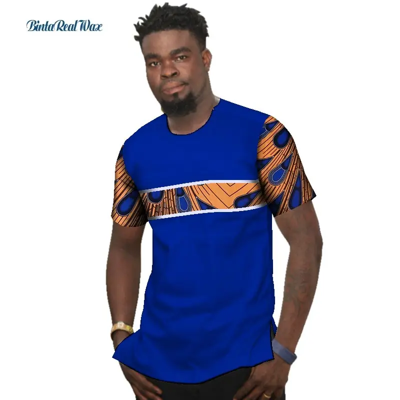 Мужская рубашка Bazin Riche летняя Лоскутная из 100% хлопка с принтом Дашики в