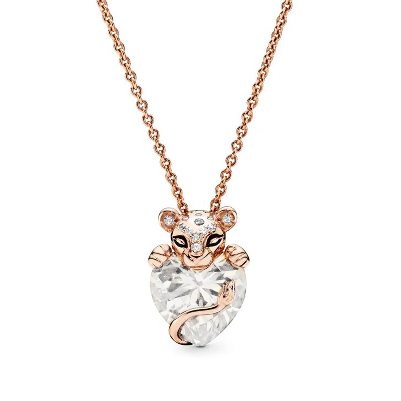Rose gold-1 DINGLLY розовое золото сияющее ожерелье принцессы Лев сердце кулон ожерелье 60 см длинные бренды Кристалл Шарм ожерелье s воротник ювелирные изделия - Окраска металла: Rose gold-1