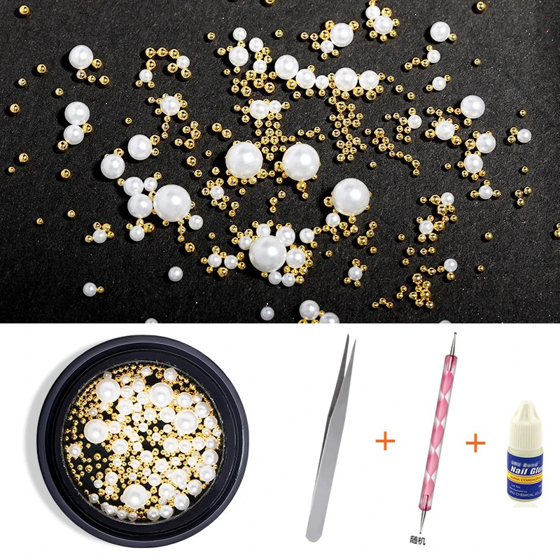

1 Box Mixed Size Pearl Gold and Silver Steel Ball Size Caviar DIY Nails Art Decoration Accessories Gift Professional Nails Salon