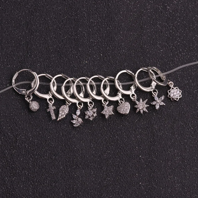 Модные новые серьги десять рамок любовь креативные циркониевые клипсы в форме