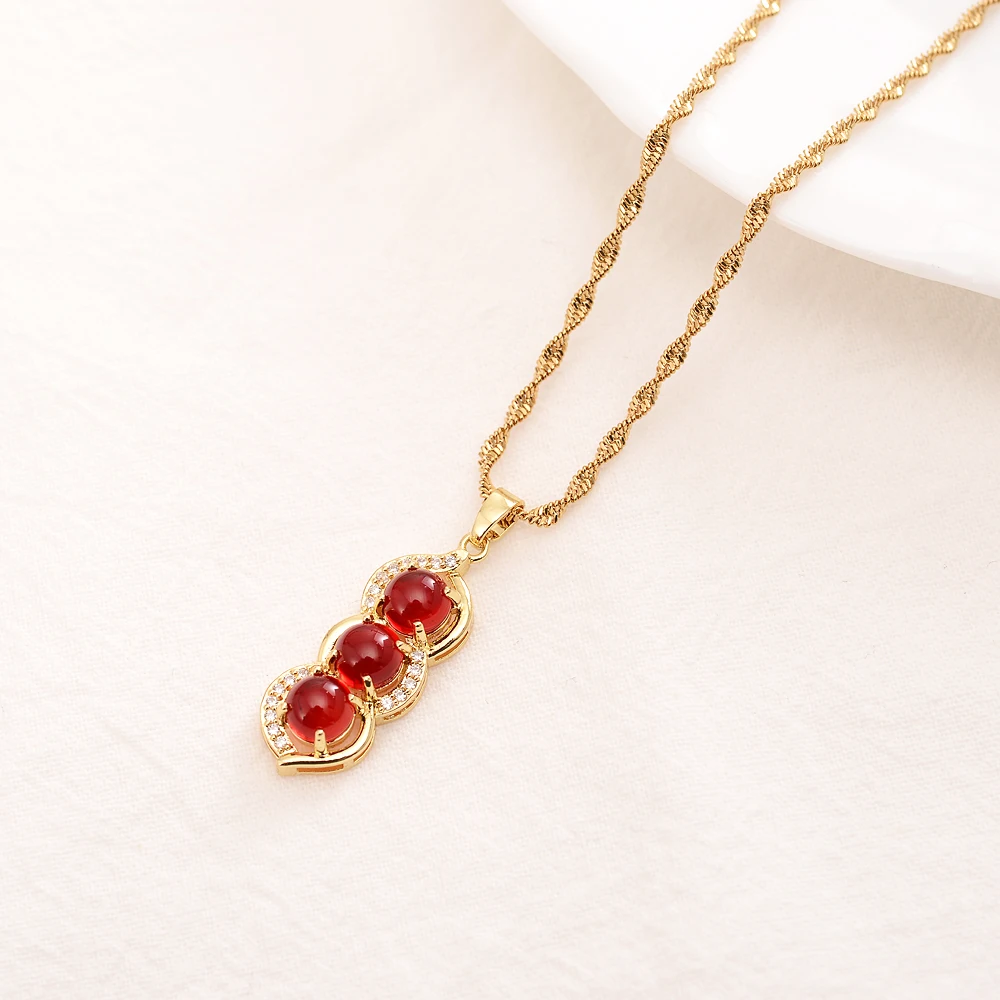 Медь cz красный камень алмаз Гороховая кулон массивное ожерелье 18 &quotдля девочек