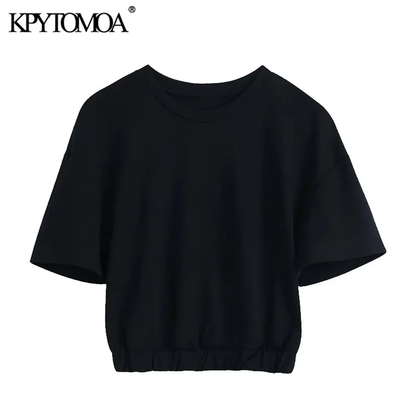 

KPYTOMOA Women 2021 Fashion Tracksuits Cropped Sweatshirt High Elastic Waist Drawstring Cargo Pants Side Pockets Chic Sets Mujer