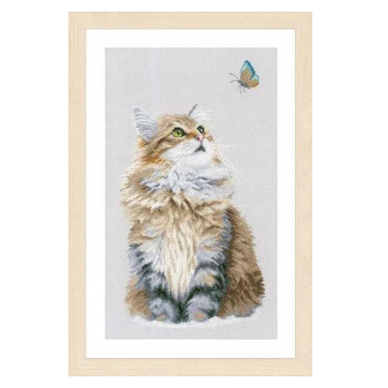 Хит продаж Набор для вышивки крестом кошка и бабочка коричневый котенок 0171041 | Дом