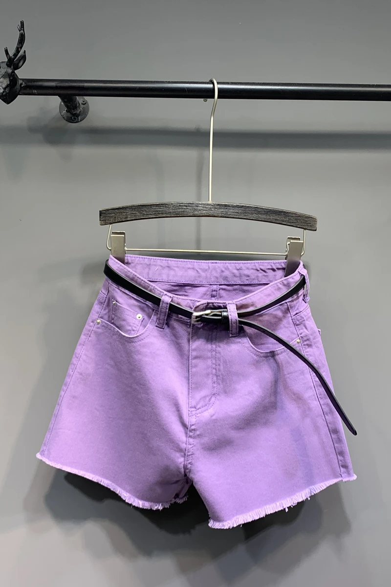 

Jeans Short Female High-Waist Femme Plus-Size Summer Women Pocket Tassel Solid color DM001