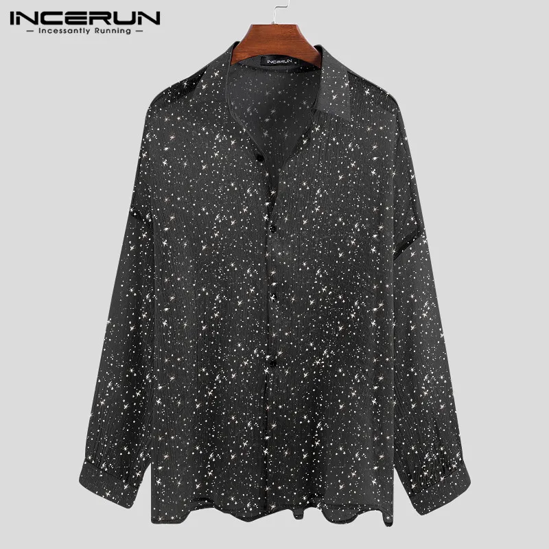 INCERUN Сексуальная мужская шикарная рубашка блестящие уличные пуговицы с длинными