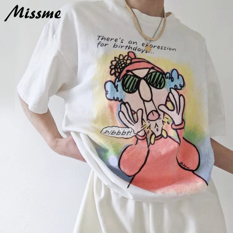 

Cartoon White Graphic Tee Cute Tshirt Creative Women Tops Short Sleeve Casual Streetwear 2021 Missme