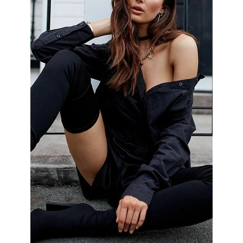 Сексуальная Женская Офисная Свободная рубашка с длинным рукавом и v образным