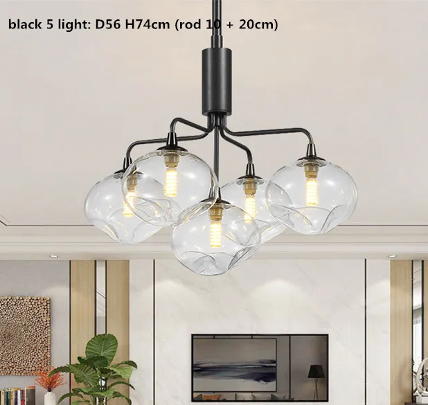 black 5 light Подвесная освещающая Люстра для гостиной в скандинавском стиле G9, светодиодная люстра черного/золотистого цвета с металлическим стеклом, светодиодная люстра Lamparas - Цвет абажура: black 5 light
