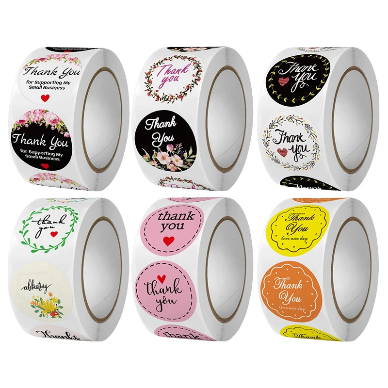

500 шт., Цветочная наклейка с надписью «Thank You»