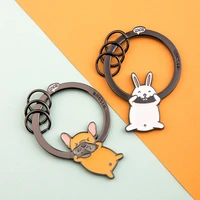 creative steel animal keychain funny animal white rabbit cat yellow dog pink pig pendant bag car keyring jewelry girl boy gift
