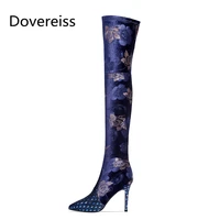 dovereiss fashion womens shoes winter concise new sexy stilettos heels slip on flowers over the knee boots 33 40