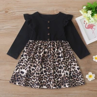 new fashion baby girl dress buttons flying long sleeve patchwork leopard print party birthday dress toddler girl clothes 1 6y