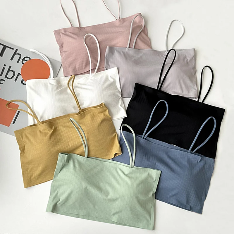 

Solid Color Vest Sweet Girl Small Suspender Vest For Women In Summer With Anti Light Backing, Strapless, Beautiful Back
