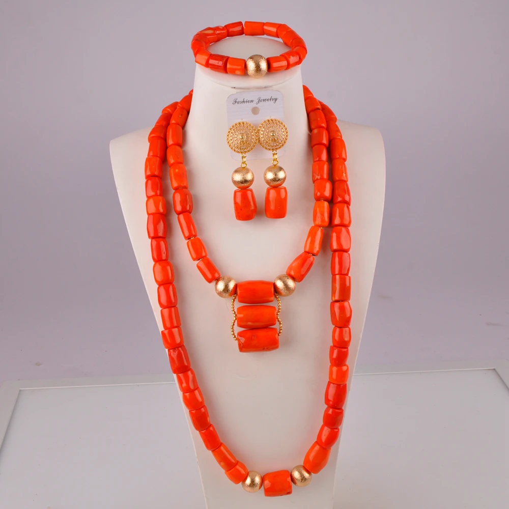 

Высококачественное оранжевое бриллиантовое свадебное ожерелье с коралловыми бусинами, комплект ювелирных изделий