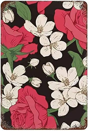 

Wild Roses Petal with Lily, Vintage Metal Tin Sign Wall Decor