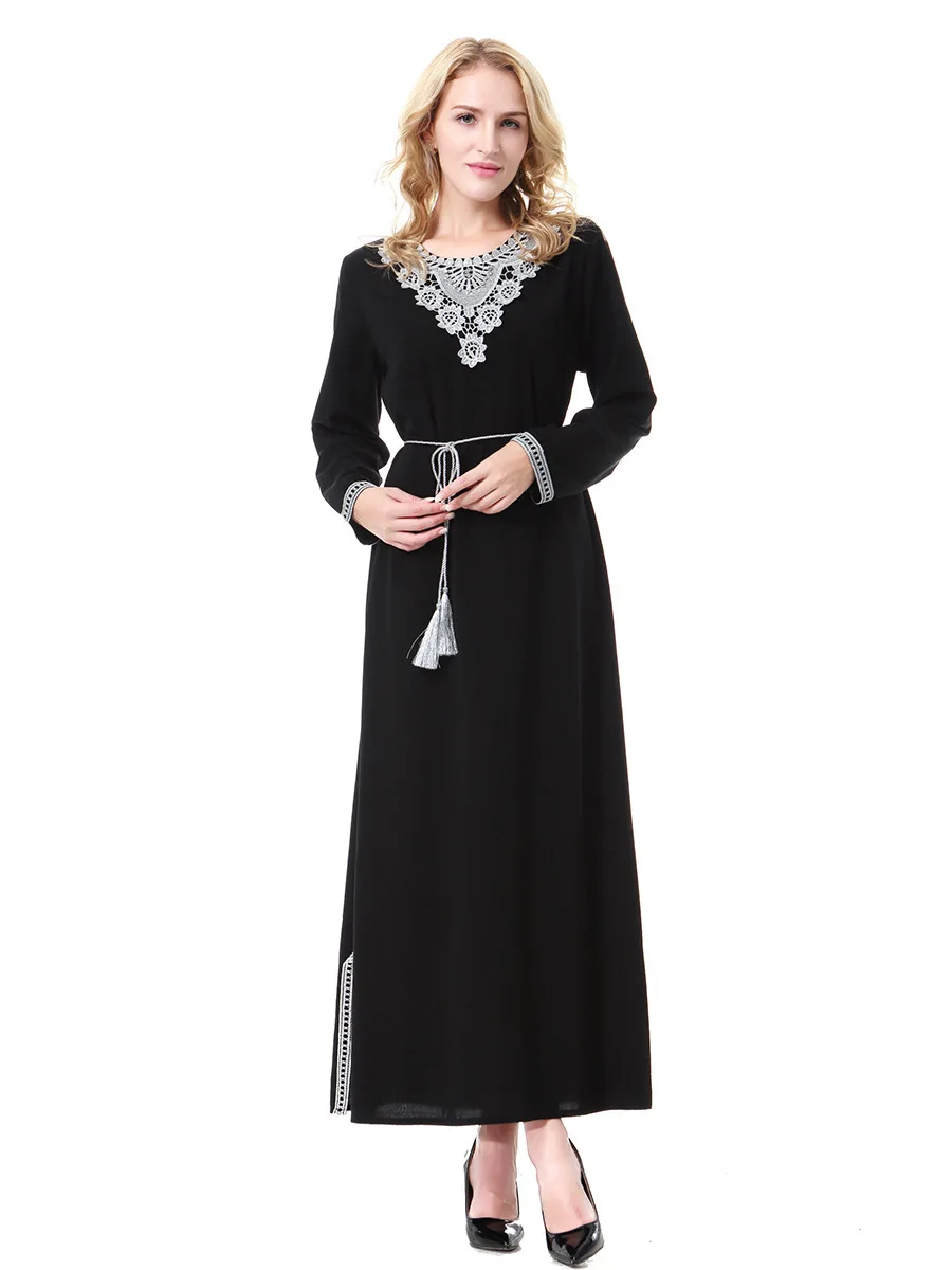 Винтажное женское повседневное мягкое платье с длинным рукавом Abaya для