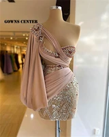 sexy prom dresses 2022 mini cocktail dress one shoulder homecoming gowns long sleeve robe de bal
