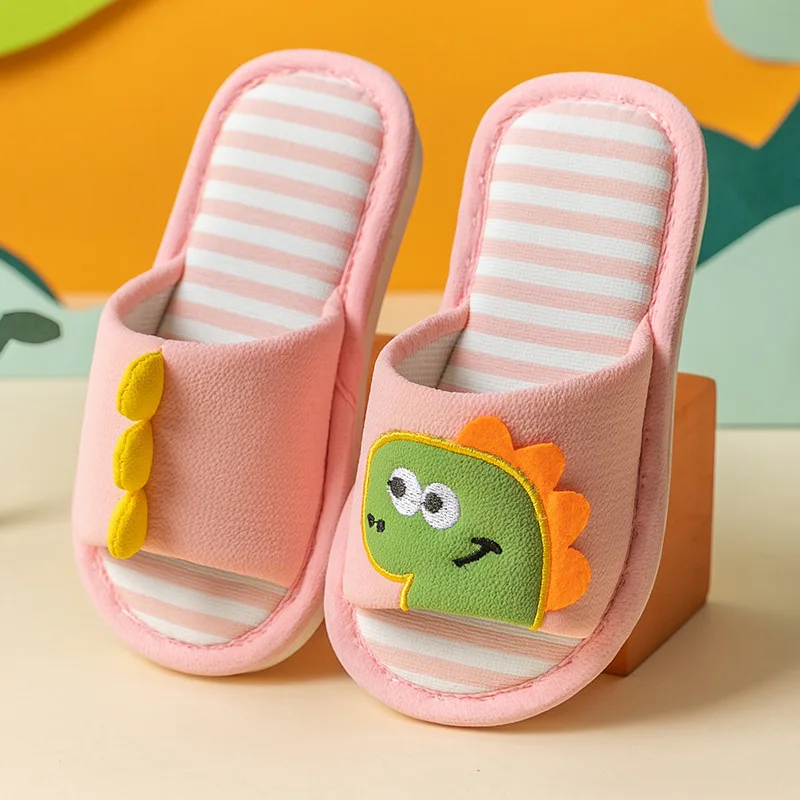 

Boys Home Shoes Indoor Girls Slippers Cute Dinosaur Cotton Fabric Children Floor Flip Flops Warm Kids Slippers Autumn Winter