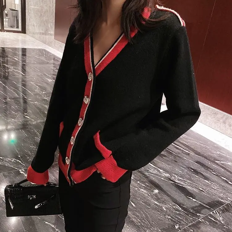 

Automne nouvelle taille unique petit parfum tricot pull cardigan femmes rouge veste courte