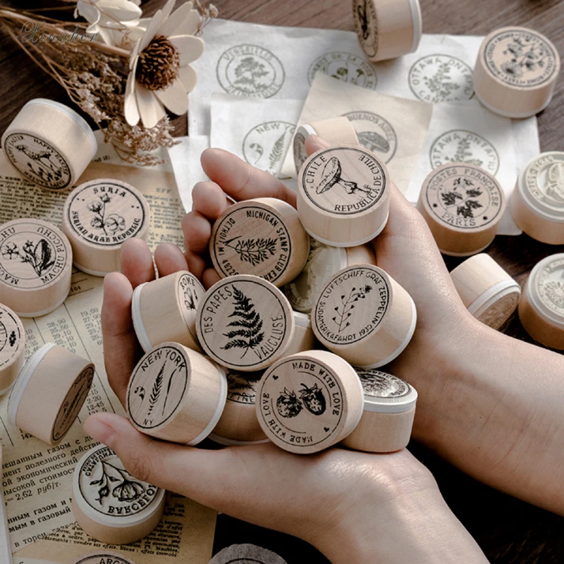 3 шт. винтажная ромашка гриб папоротник печать растения DIY Деревянные и резиновые