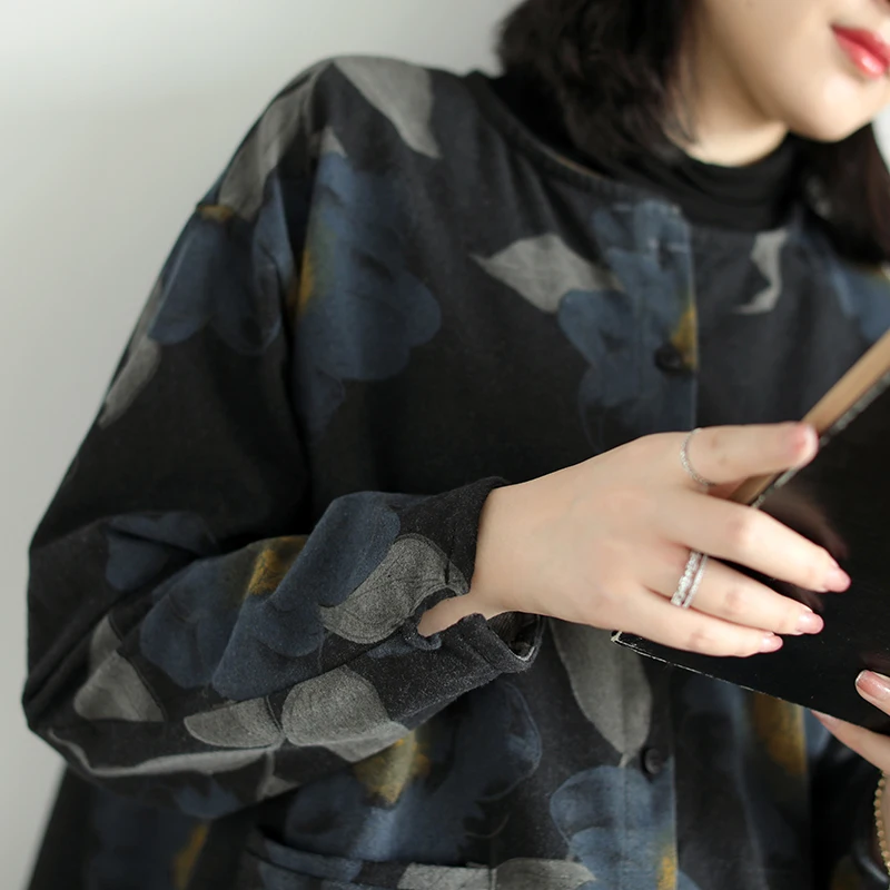 Женское пальто с длинным рукавом Johnature Осеннее хлопковое однобортное карманами и