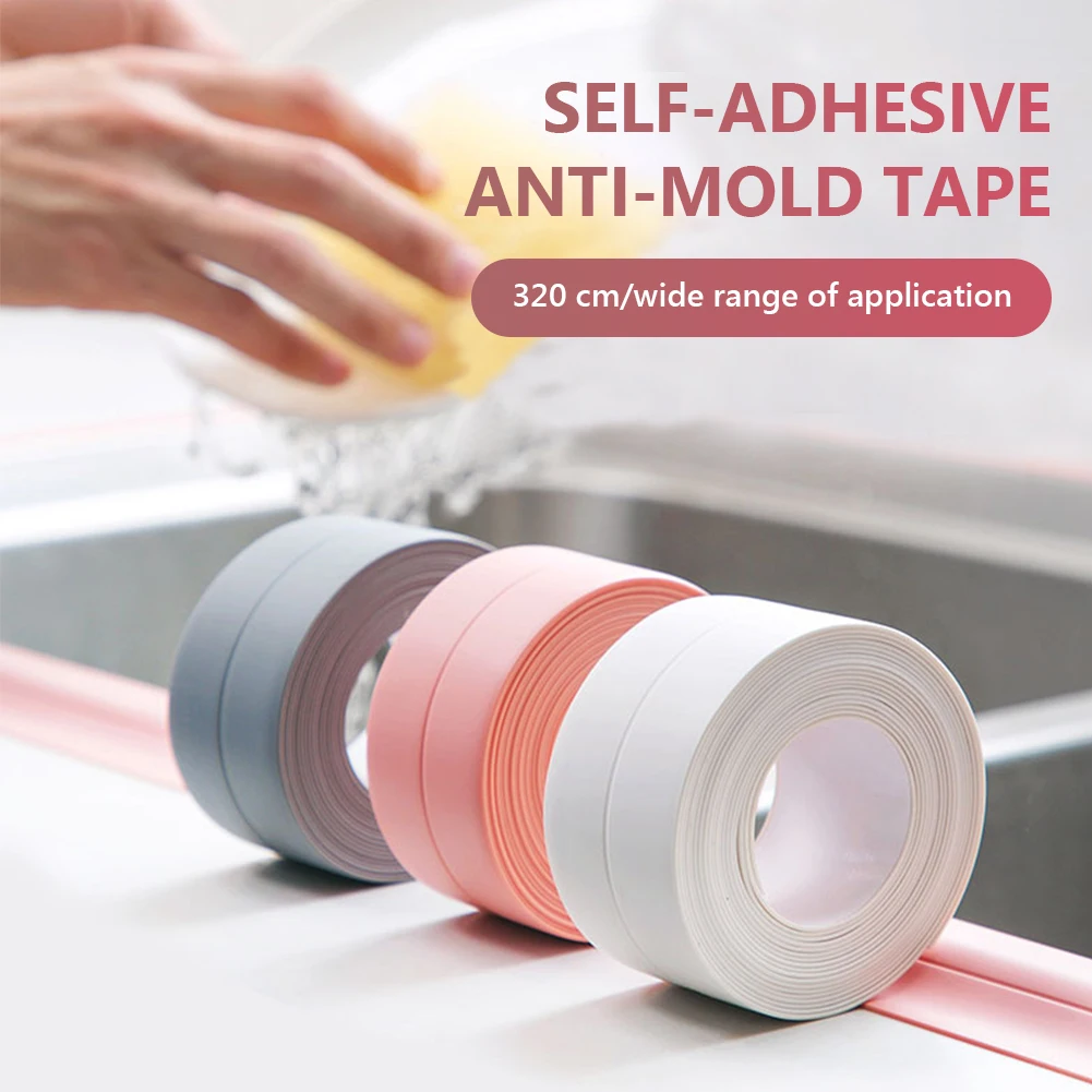

Waterproof 3.2m 10.5ft Shower Edge Tape Caulk Sealing Self Adhesive Sink Mold Strip Bath Proof Wall Caulk For Bathroom Kitchen