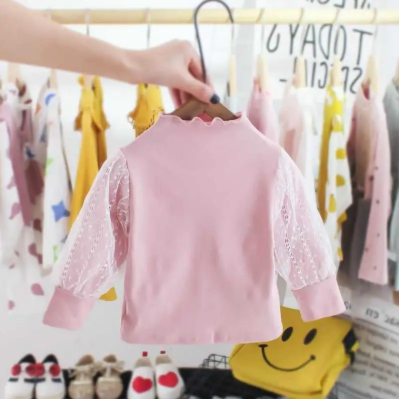 Демисезонная кружевная блузка для девочек рубашки с воротником хомутом