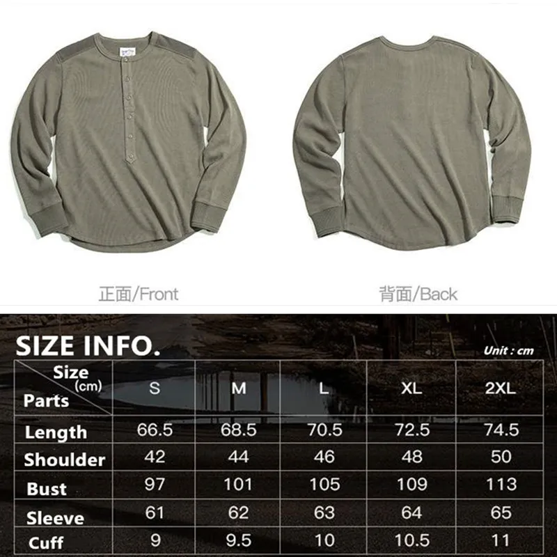 

Madden Tooling American Army Green Waffle Henry Collar Coat Outdoor Combat Sport Military Thin Man Long Sleeve Top Men's Fashion