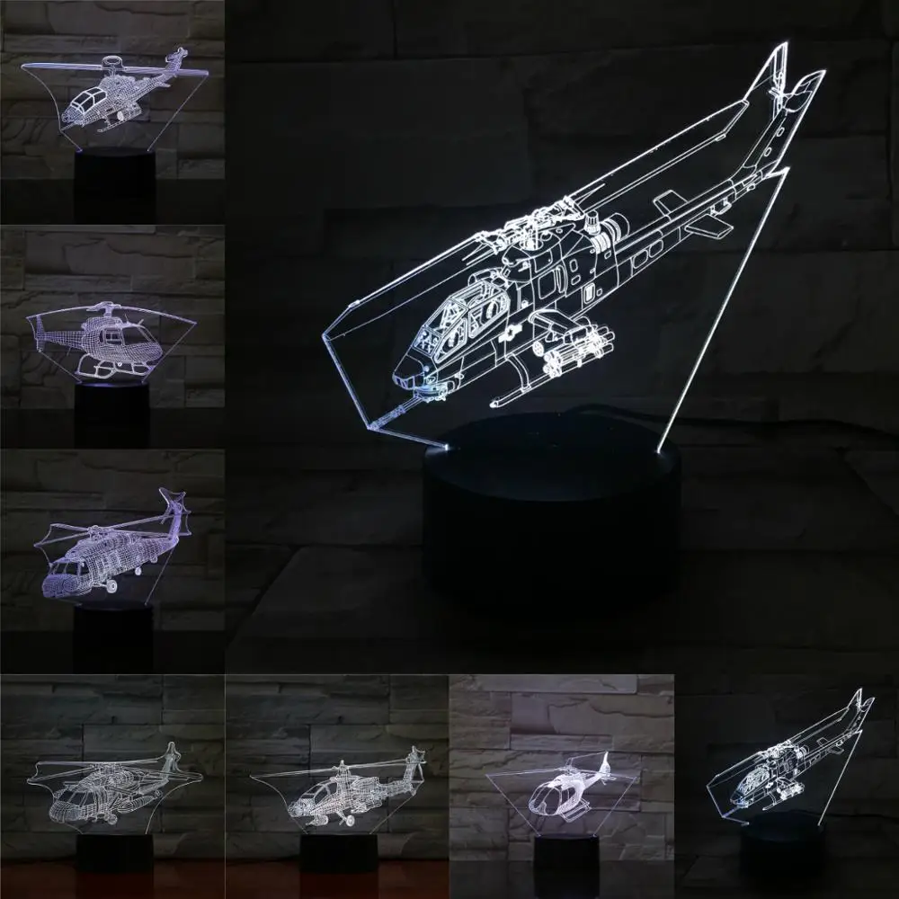 Вертолет 3D светодиодный светильник 7 цветов Изменение атмосферы освещение для