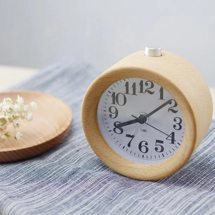 Классический Маленький круглый деревянный бесшумный Настольный Будильник