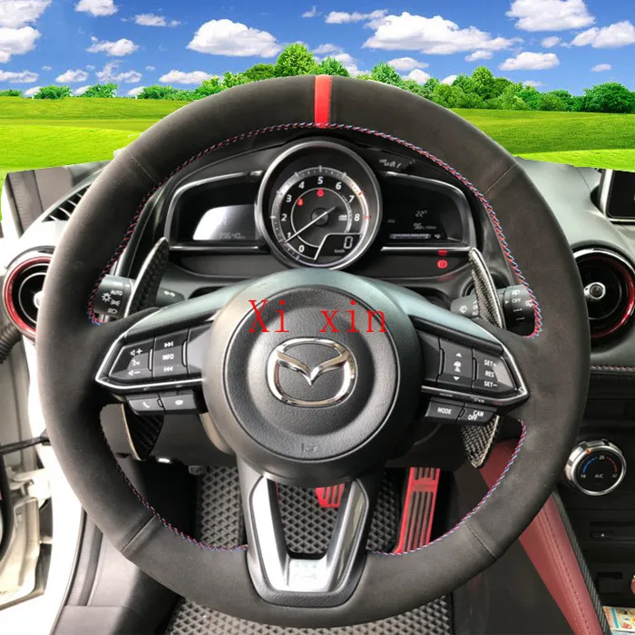 

Чехол рулевого колеса для Mazda 3/6 CX8 CX4 Atenza CX5 onxela CX30, кожаный, замшевый, прошитый вручную, аксессуары для интерьера автомобиля